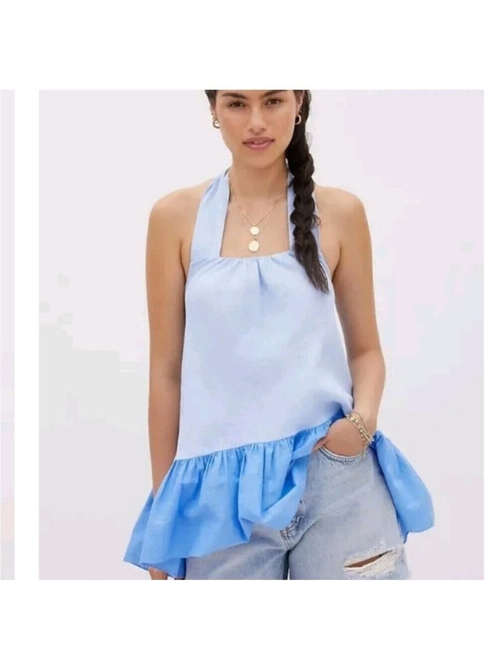Sachin & Babi X Anthropologie Linen Halter Blouse Size Large